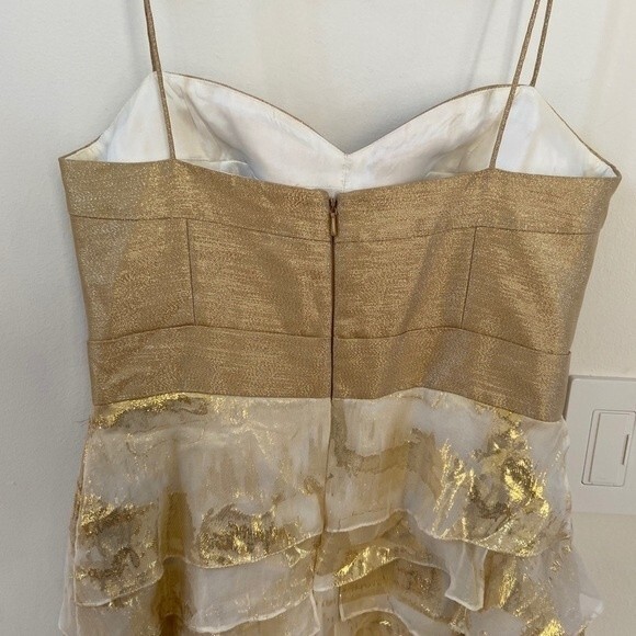 AIDAN MATTOX Silk Gold Leaf Ruffle Mini Dress 4 - Picture 4 of 10